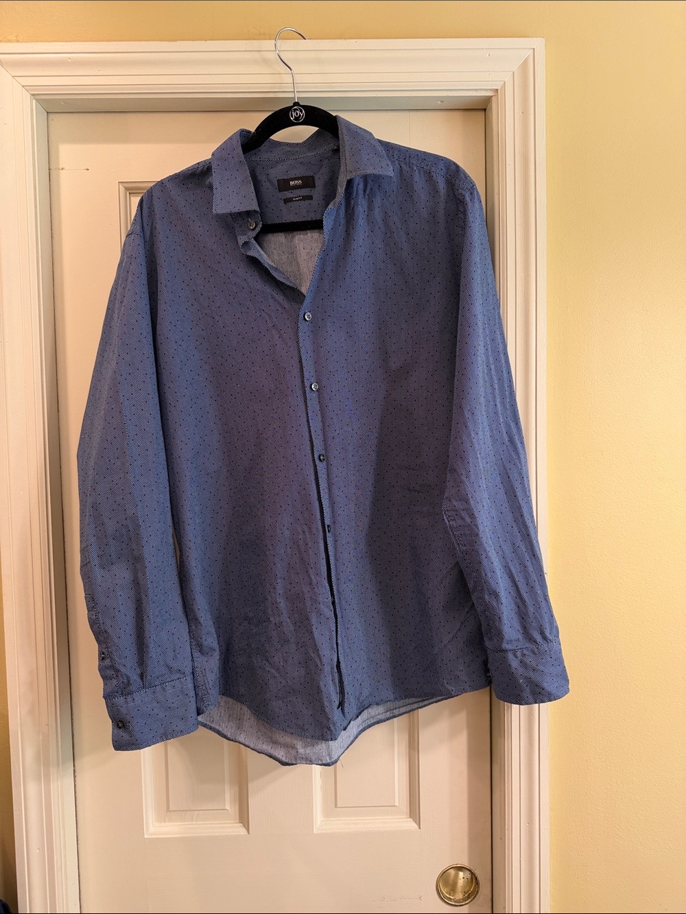 Hugo Boss Navy Blue Microdot Long-Sleeve Dress Shirt slim fit 43/17